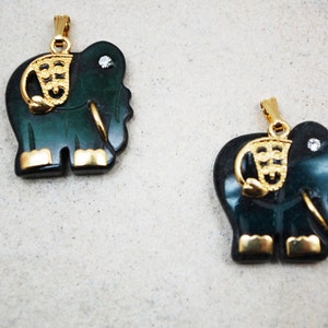Gemstone Elephant Pendants with Gold Accents, (Small, Medium, Large) in Rose Quartz, Black Onyx, Howlite