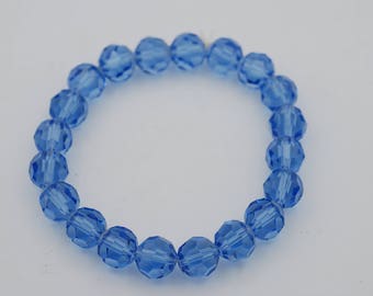 10mm Faceted Round Glass beads on elastic, 7.5 inch long