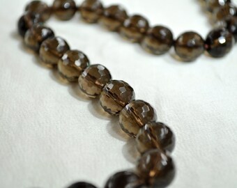 8 mm Faceted Smoky Quartz Beads, A Quality Faceted  Smoky Quartz  Round  Beads  8mm and  10mm