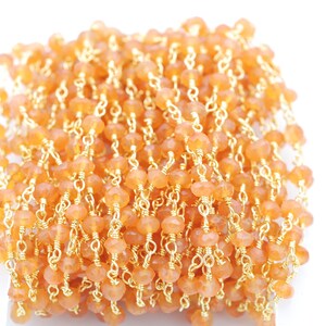 4mm Faceted Rondelle Carnelian Rosary Chain Bead/Gold