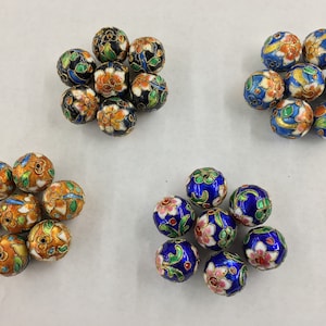 20mm Vintage Cloisonné Beads (with raised edges) in Black/Orange/Light Blue/ Navy Blue, Sold by piece