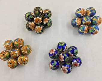 20mm Vintage Cloisonné Beads (with raised edges) in Black/Orange/Light Blue/ Navy Blue, Sold by piece