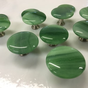 Forest, Mint & Aventurine Green Fused Art Glass Cabinet Pull or Drawer Knob 1.5&quot;