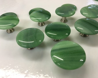 Forest, Mint & Aventurine Green Fused Art Glass Cabinet Pull or Drawer Knob 1.5 « -1.75 »