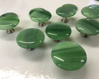 Forest, Mint & Aventurine Green Fused Art Glass Cabinet Pull or Drawer Knob 1.5"