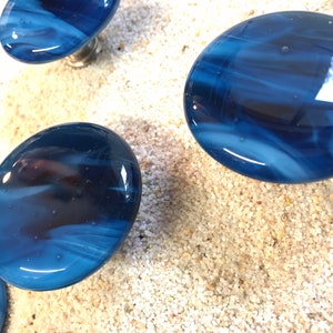 Copper Blue & White Fused Art Glass Cabinet Pull or Drawer Knob Round 1.5&quot;