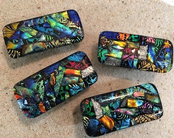 Dichroic Mosaic Fused Art Glass Cabinet Pulls or Drawer Knobs Rectangle