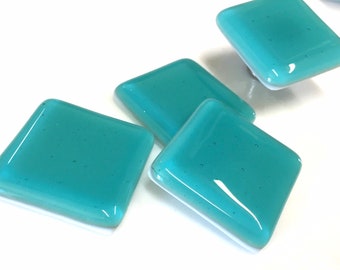 Aquamarine on White Fused Art Glass Cabinet Pull or Drawer Knob Square 1.5"