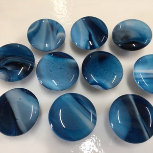 White & Copper Blue Fused Art Glass Cabinet Knob or Drawer Pull Round 1.5&quot;