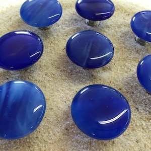 Caribbean Blue Fused Art Glass Cabinet Pull or Drawer Knob Round 1.5&quot;