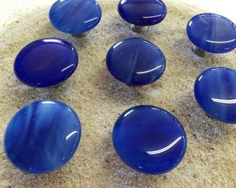 Caribbean Blue Fused Art Glass Cabinet Pull or Drawer Knob Round 1.5"-1.75"