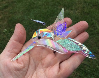 Hummingbird Dichroic Fused Glass Sun catcher Ornament