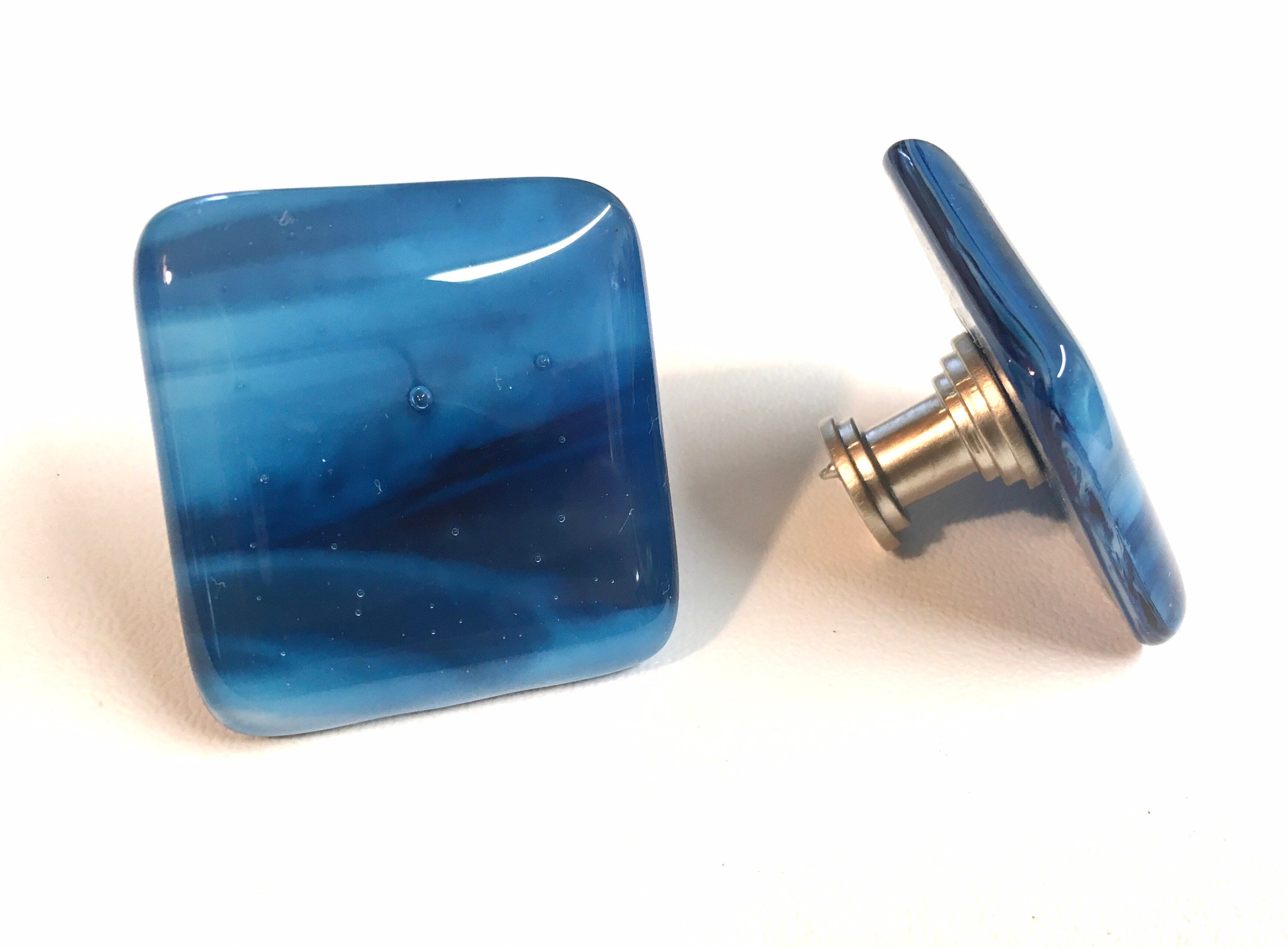 Copper Blue & White Fused Art Glass Pull or Drawer Etsy