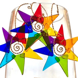 Rainbow Star small Fused Glass Sun catcher ornament.