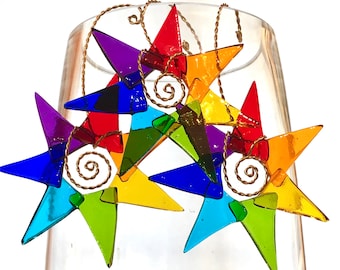 Rainbow Star small Fused Glass Sun catcher ornament.