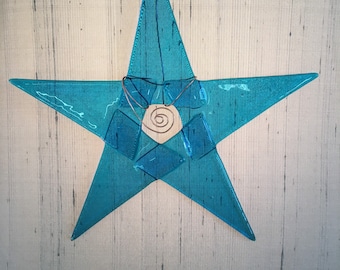 15 cm Türkis Blau Stern geschmolzenes Glas Sonnenfänger Ornament