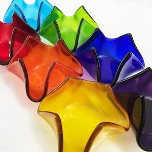 Regenboog kandelaars van gesmolten glas, set van 7 chakrakleuren