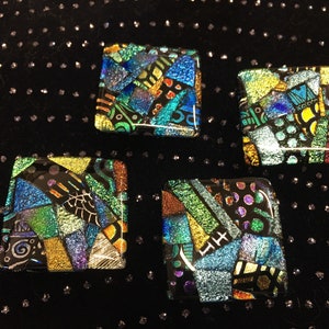 Dichroic Mosaic Fused Art Glass Cabinet Pulls or Drawer Knobs Square
