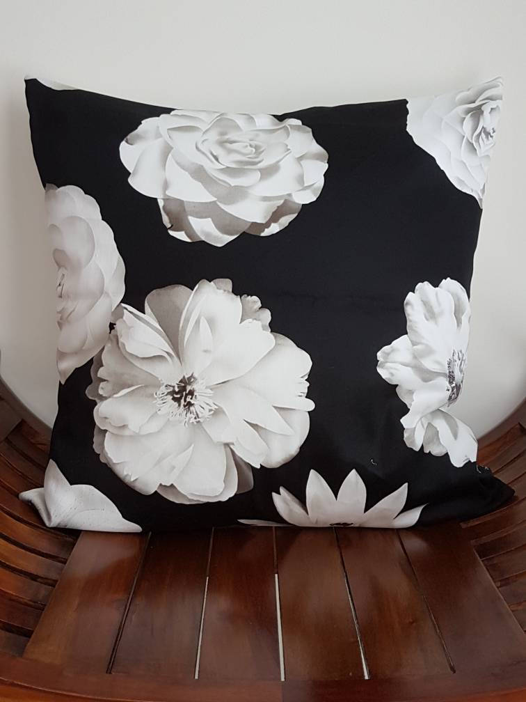 Black and White Floral Cushion Cover featuring large bold Etsy