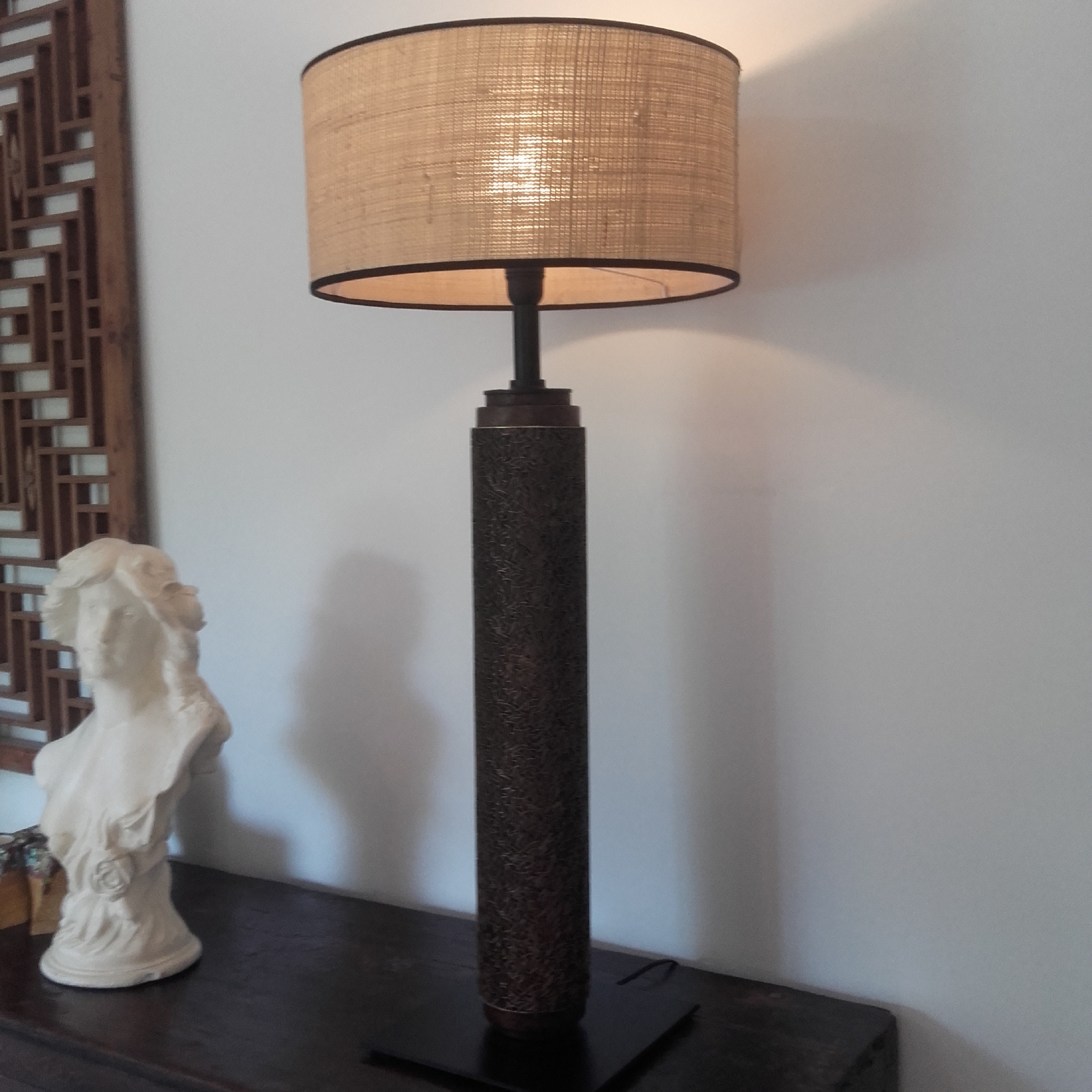 Lampe sur Pied Rouleau d'imprimerie Tissu Vintage