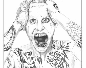 The Joker,artwork,poster,Hand drawn,home decor,suicide squad,movie poster,wall decor,art