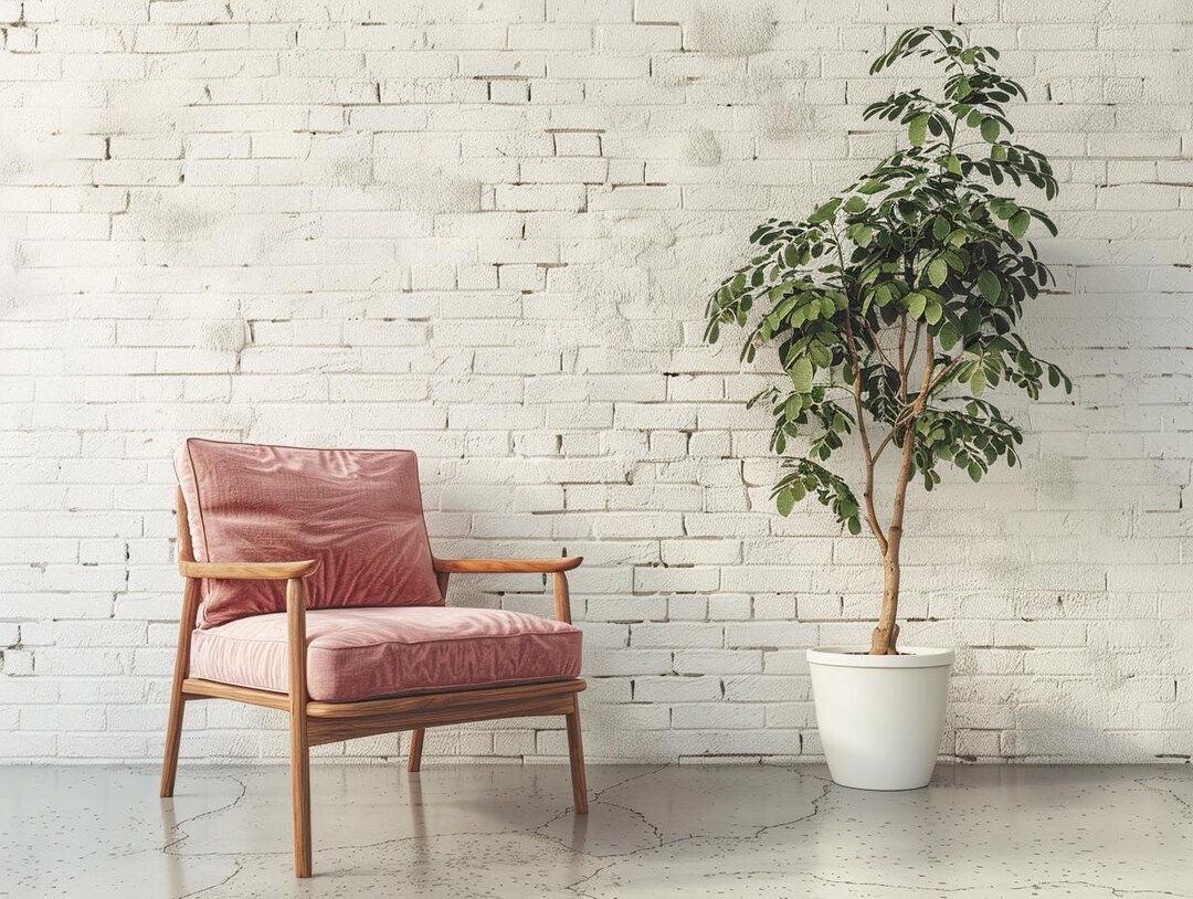 Mid-century Modern Pink Chair Zoom Backgrounds | Cozy Office Backdrop ...