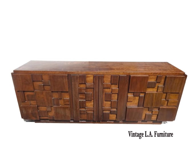 Vintage Mid Century Modern Lane Staccato Brutalitst Dresser w Nine Drawers