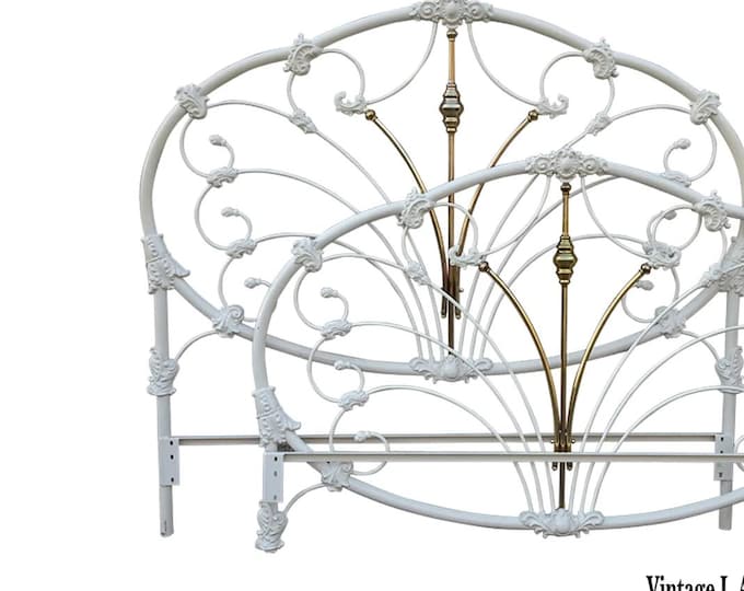 Vintage French Elliott's Designs Iron Magnolia Queen Bedframe Headboard w Footboard