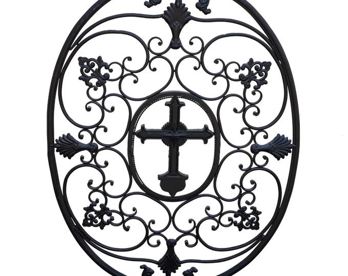 Large 37" Tall Spanish Style Black Metal Picture Wall Decor Art ~ Cross