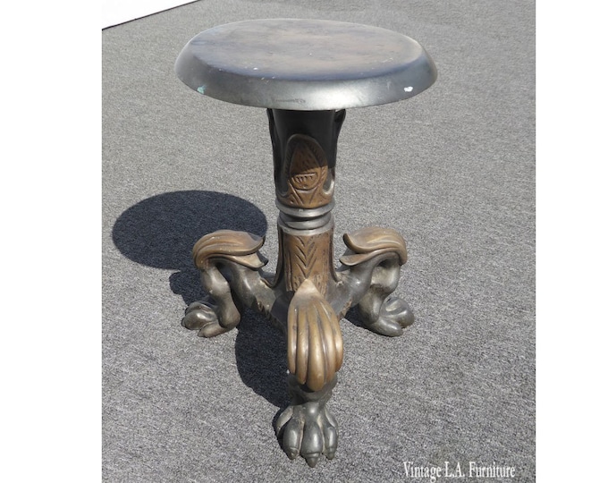 Vintage Solid Bronze Oriental Asian Foo Dog Claw Feet Stool