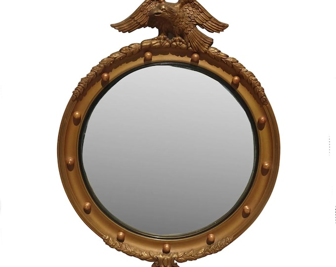 Antique Federal 13 Colonies Eagle Bullseye Convex Gold Wall Mantle Mirror #2