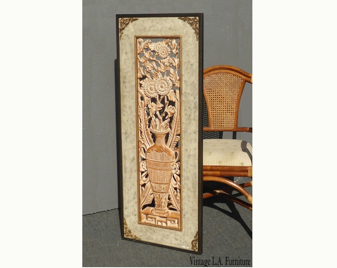 Ornate Carved Wood Floral "Ancient Vases" Decorative Wall Panel Picture