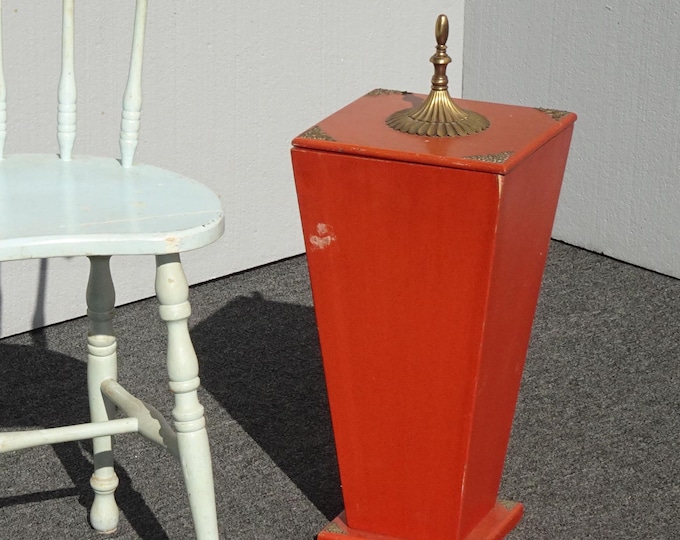 Vintage French Country Red Storage Vase w Lid