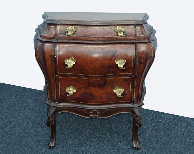 Antique Italian Bombe Bombay Side Table Nightstand ~Wrapped in Leather