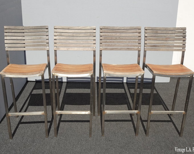 Set of Four Vogue Teak & Stainless Steel Bar Stools by Westminster Teak