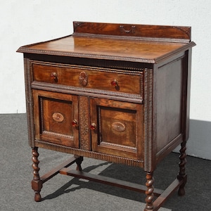 Vintage Mission Barley Twist Oak Server Cabinet ~ Sideboard Buffet Side Table