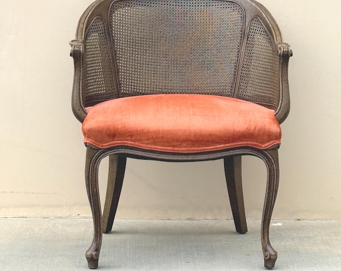 Vintage Club Cane Arm chair with Orange Velvet Seat