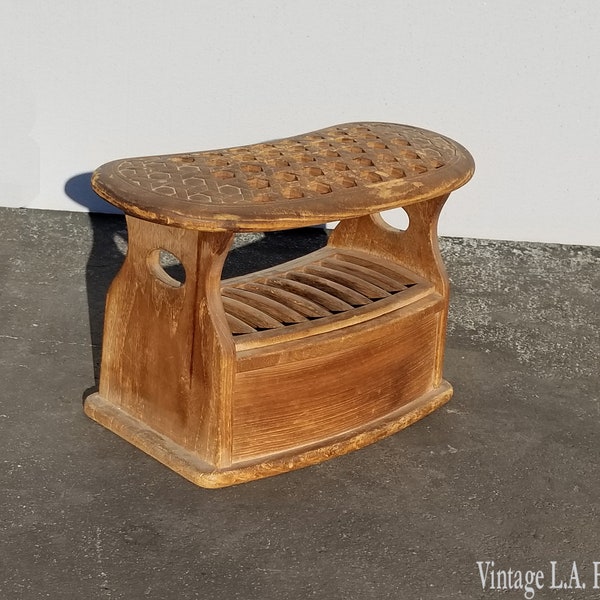 Antique Shoe Shine Box Stool w Drawer