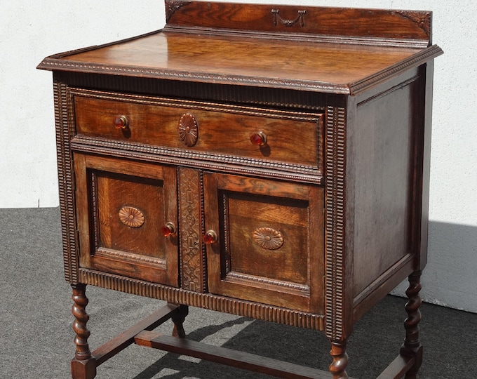 Vintage Mission Barley Twist Oak Server Cabinet ~ Sideboard Buffet Side Table