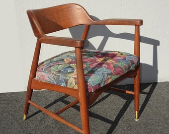 Vintage Danish Mid Century Modern Brown Walnut Accent Chair