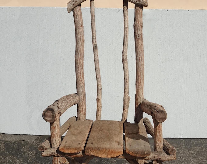 Large Primitive Rustic Tree Branch Throne Arm Chair ~ Raw Wood Limbs