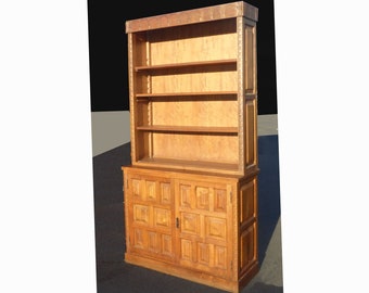 Vintage Mid Century Modern Teak Bookcase Cabinet w Shelves Spanish Style