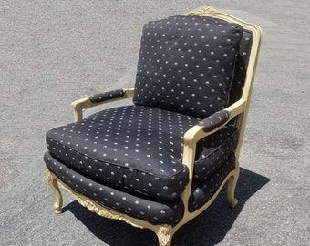 Vintage French Country Black Floral Accent Chair by Baker Furniture Co.