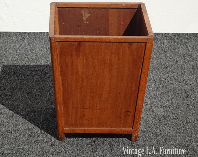 Vintage Mid Century Modern Walnut Brown Trash Can Container