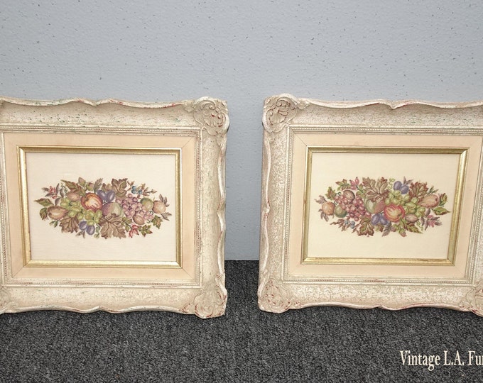 Pair of Beautiful French Country Off White Pictures of Floral Bouquets