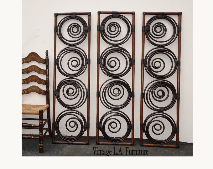 Vintage French Country Brown Bamboo Palecek Wall Decor Screen Picture