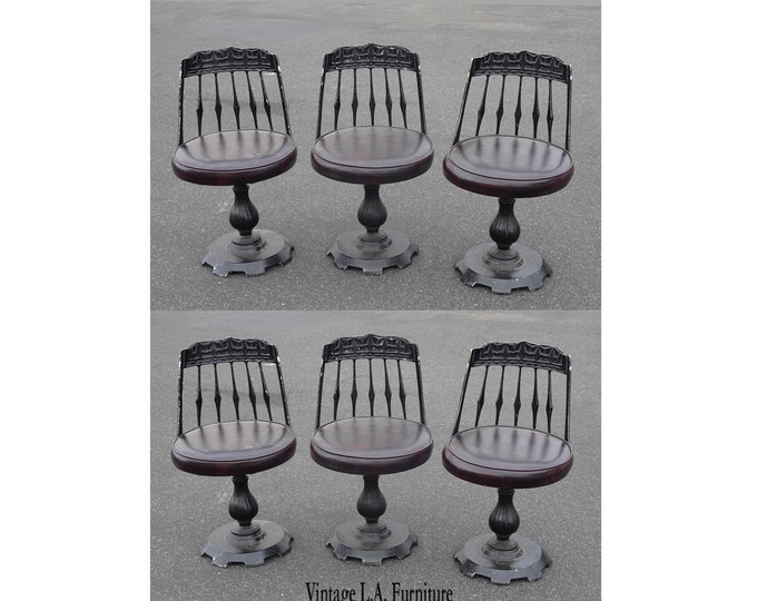Set of Six Vintage Spanish Style Burgundy Swivel Counter Stools Bar Stools
