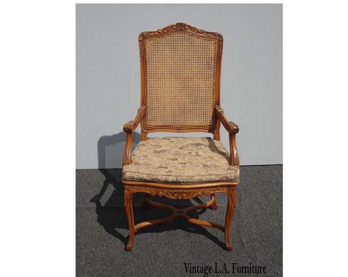 Vintage French Country Cane Side Chair w Cushion