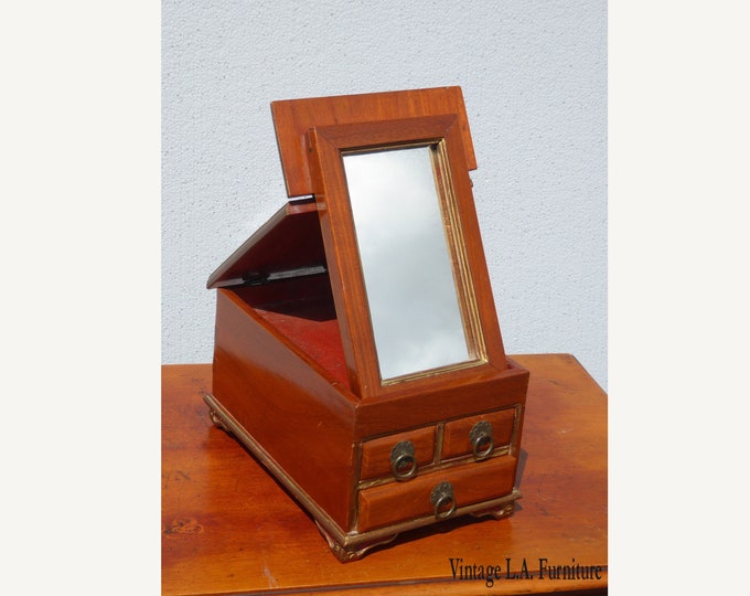 Antique Late 19th Century Jewelry Box w Fold Up Mirror ~ French Country