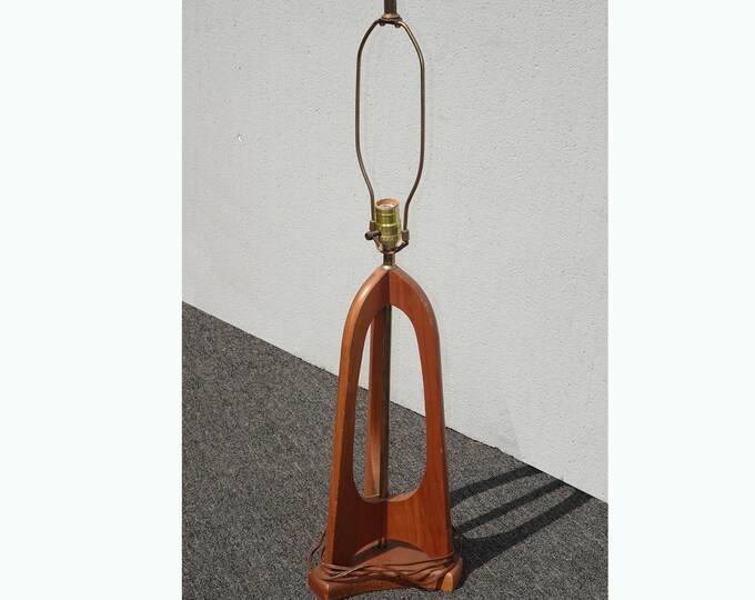 Vintage Mid Century Modern Brown Wood Table Lamp Light